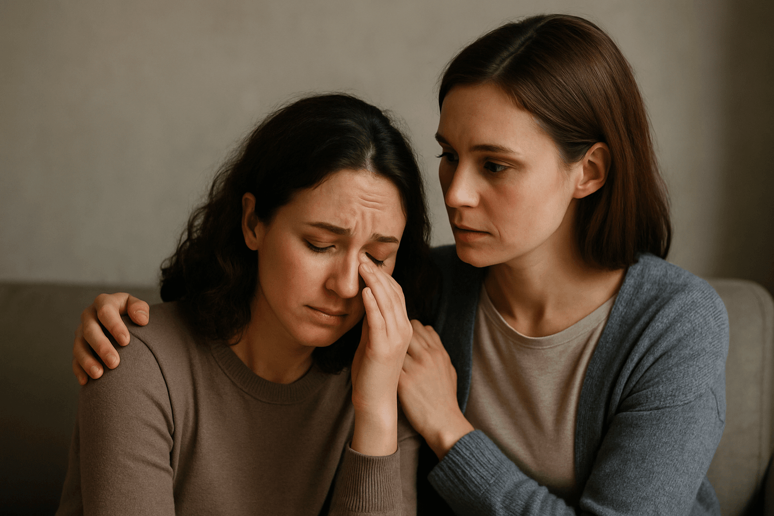 Woman consoling grieving woman