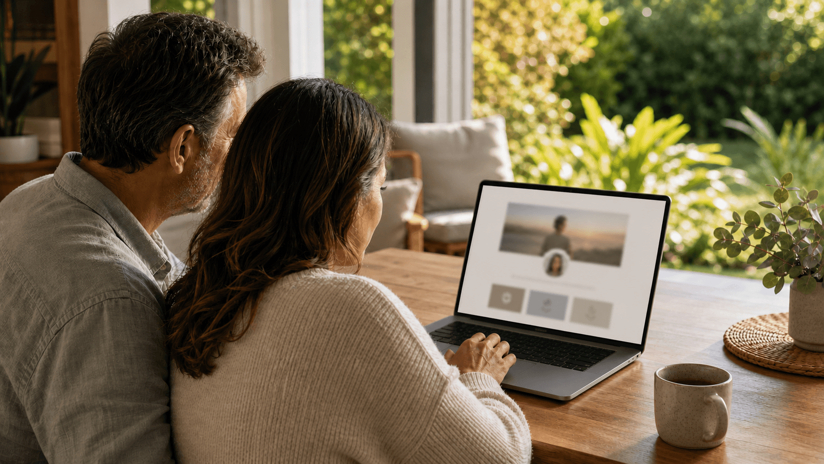 A softly lit laptop screen displaying a warm online memorial page with photos and tributes, representing the best online memorial websites available to Australian families in 2026